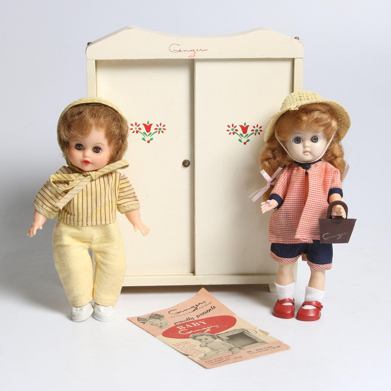 GINGER-DOCKOR samt GARDEROB samt TILLBEHÖR, "Ginger" samt " Baby Ginger". 1950-tal.