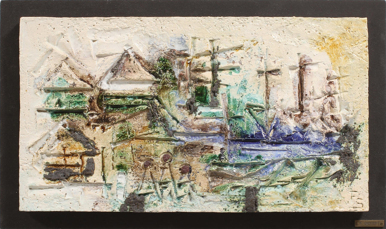 FLEMMING SIEFERT. Hamnvy, keramik, väggrelief, signerad.