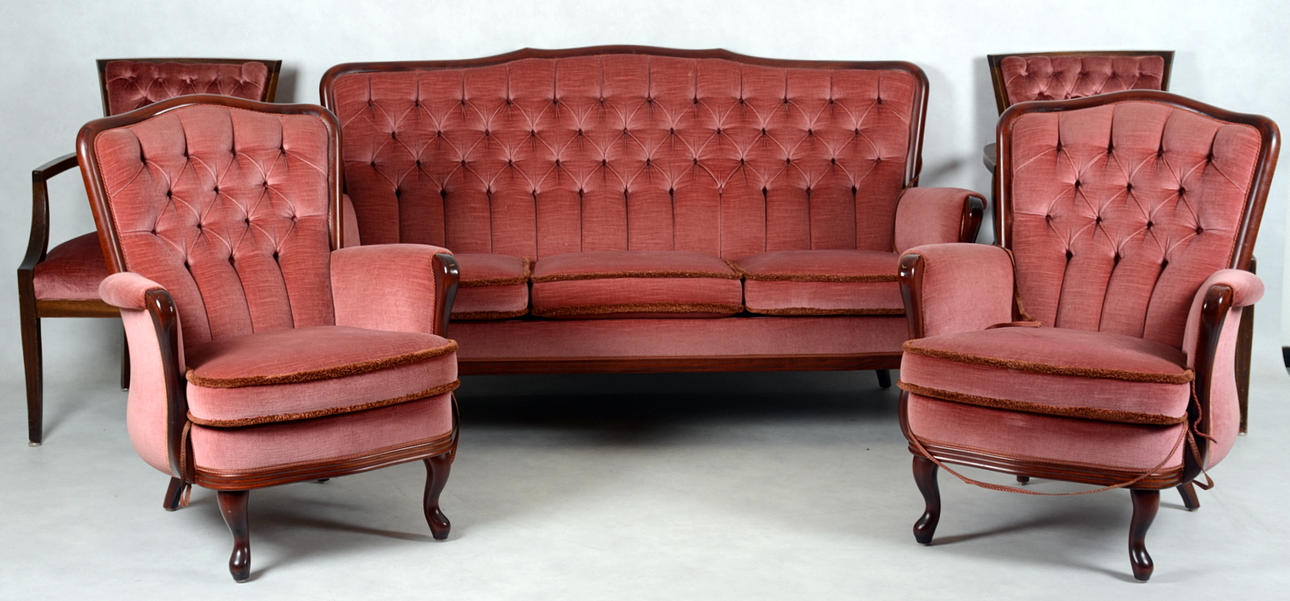 SOFFGRUPP, 5 delar, rokokostil, 1900-tal.