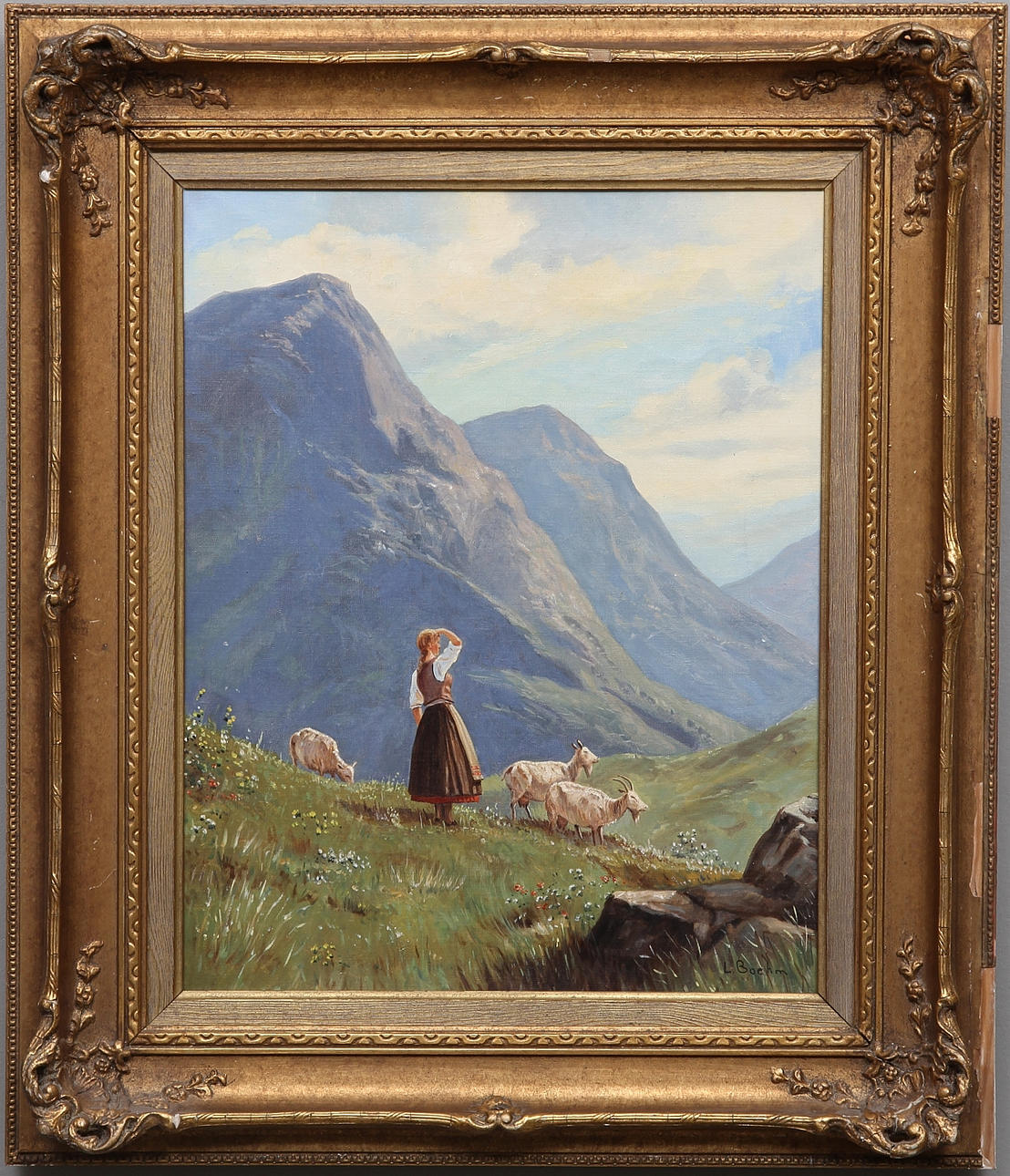OIDENTIFIERAD KONSTNÄR. Olja på duk, signerad L. Boehm.