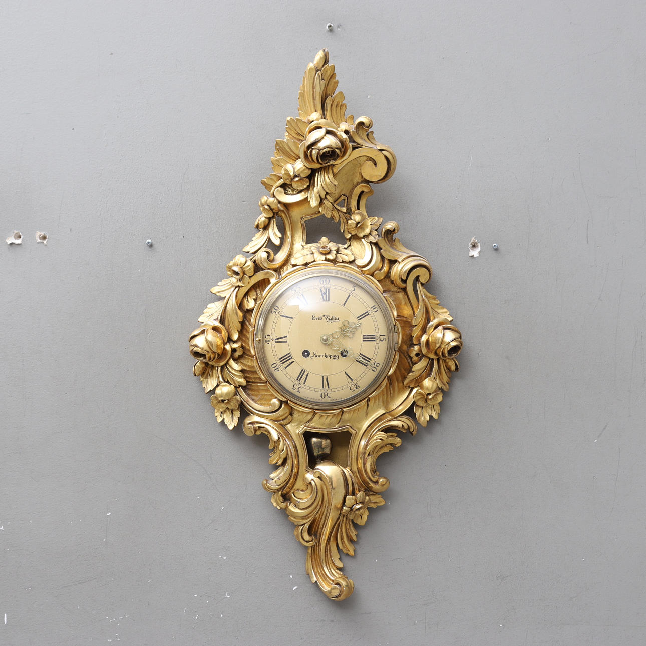 WALL CLOCK, rococo style, L. E. Broman, 1945.