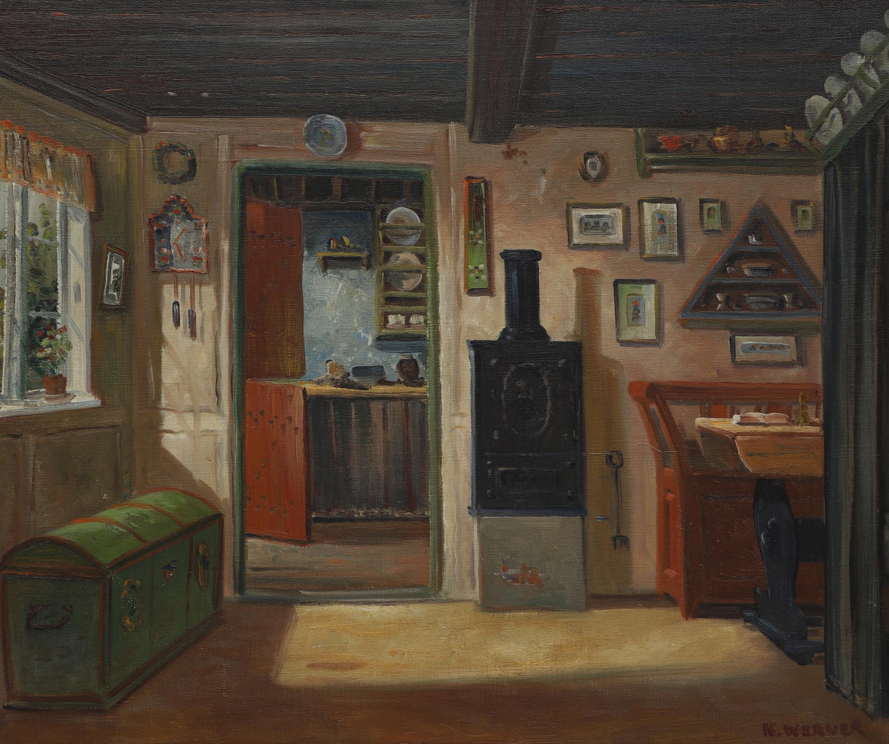 KURT WERNER. Olie på lærred, Interiør, signeret K.Werner.