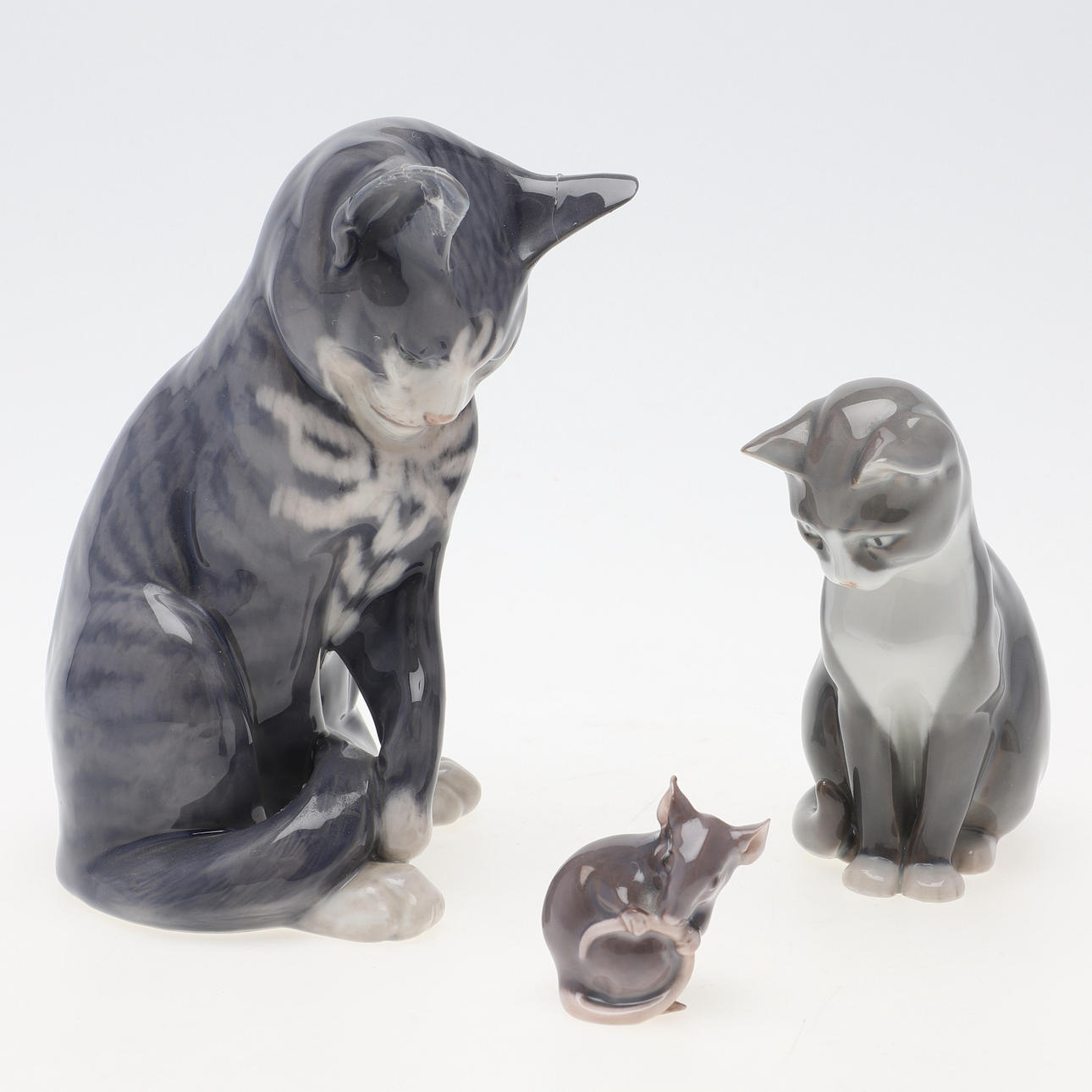 FIGURINER, 3 st, katt & mus, porslin, Danmark.