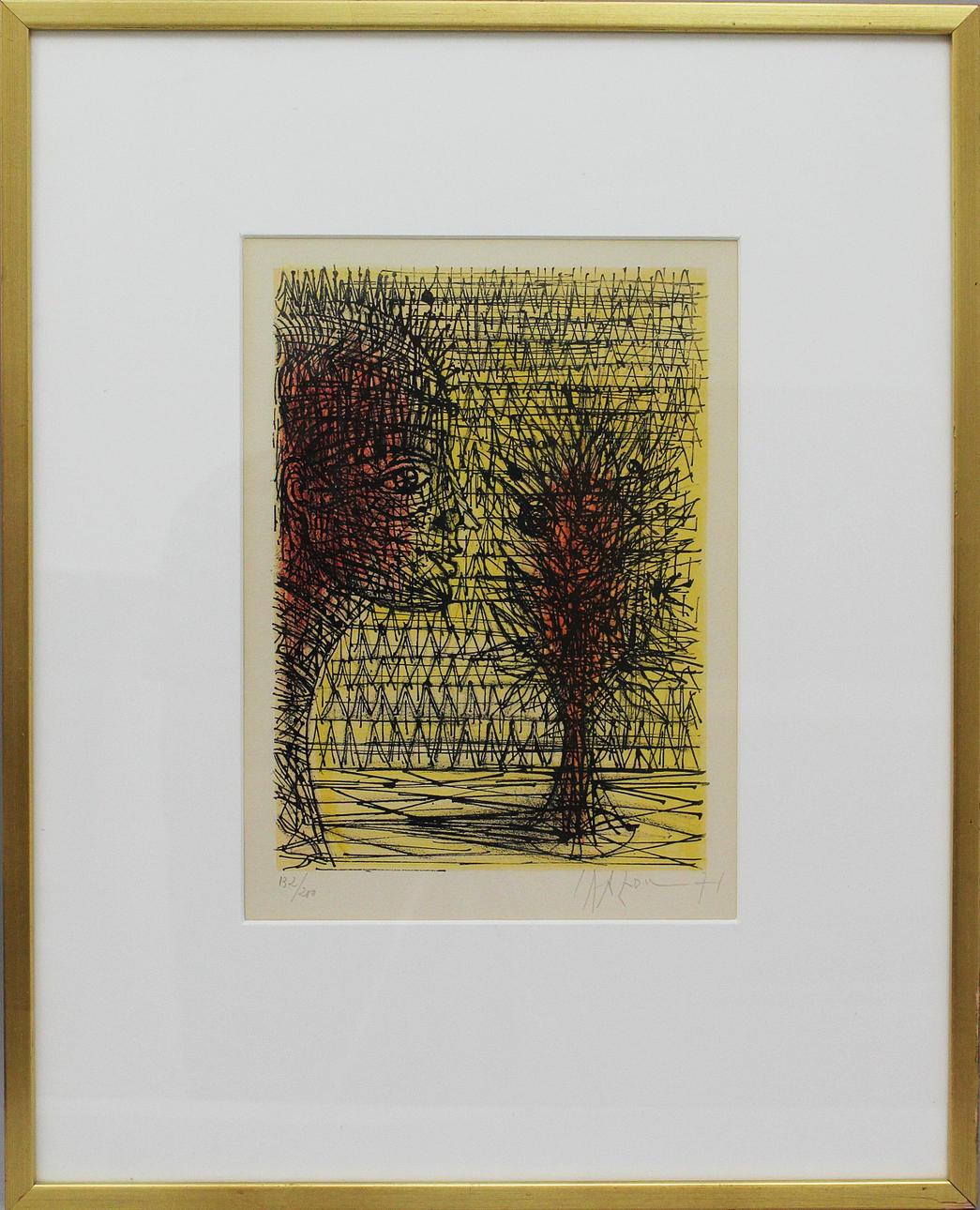 JEAN CARZOU. Ansikte och träd. Färglitografi. Signerad.