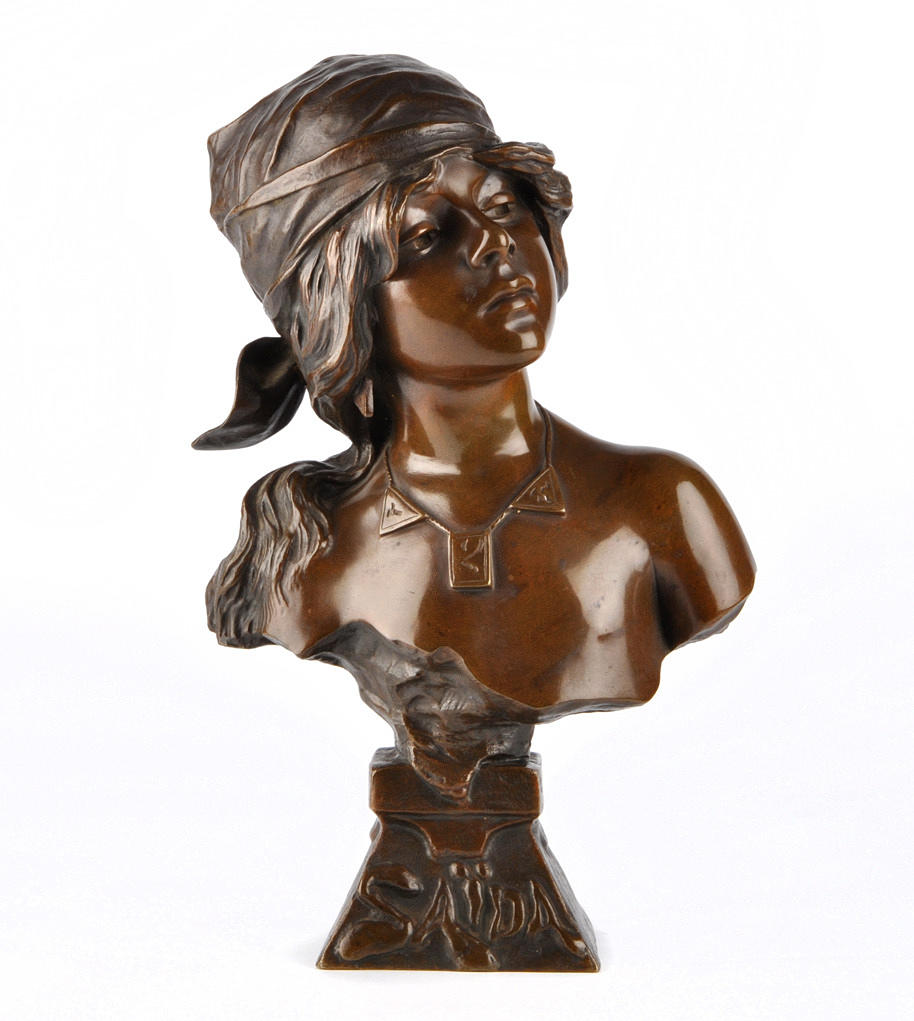 EMMANUEL VILLANIS. ”BRONS KVINNLIG BYST SAIDA”. Gjutarstämpel och numrering, omkring 1900.