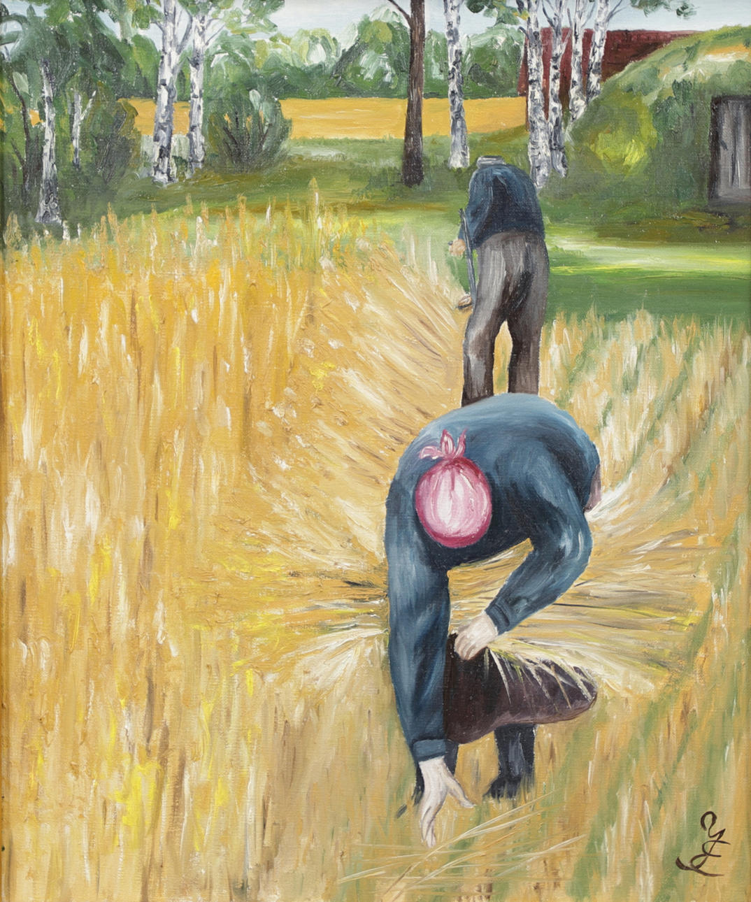 OIDENTIFIERAD KONSTNÄR. Harvest time, oil on canvas, signed.