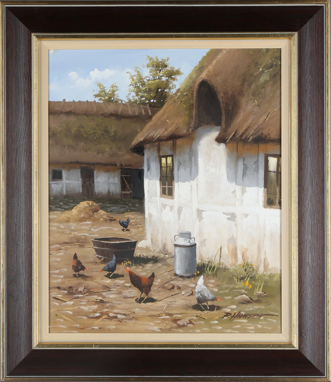 ROALD HANSEN. Pickande höns, Olja på duk. Signerad R Hansen.