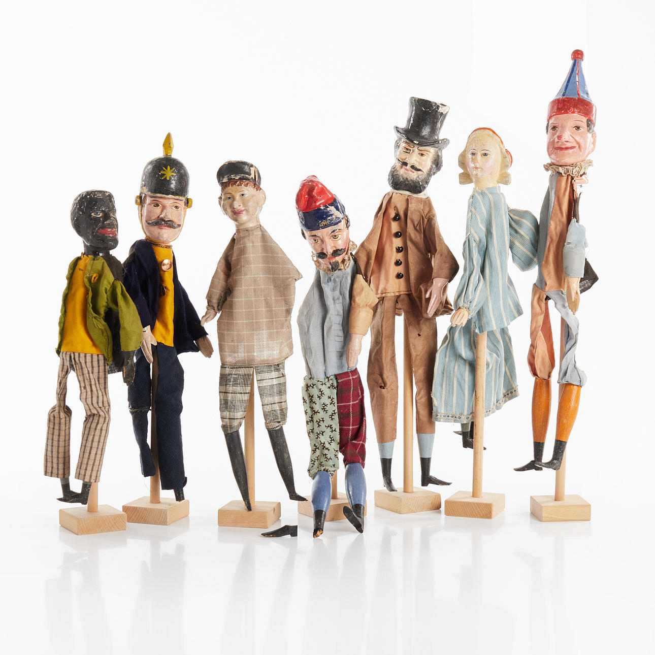 MARIONETTE DOLLS, 7 pcs. 19th century.