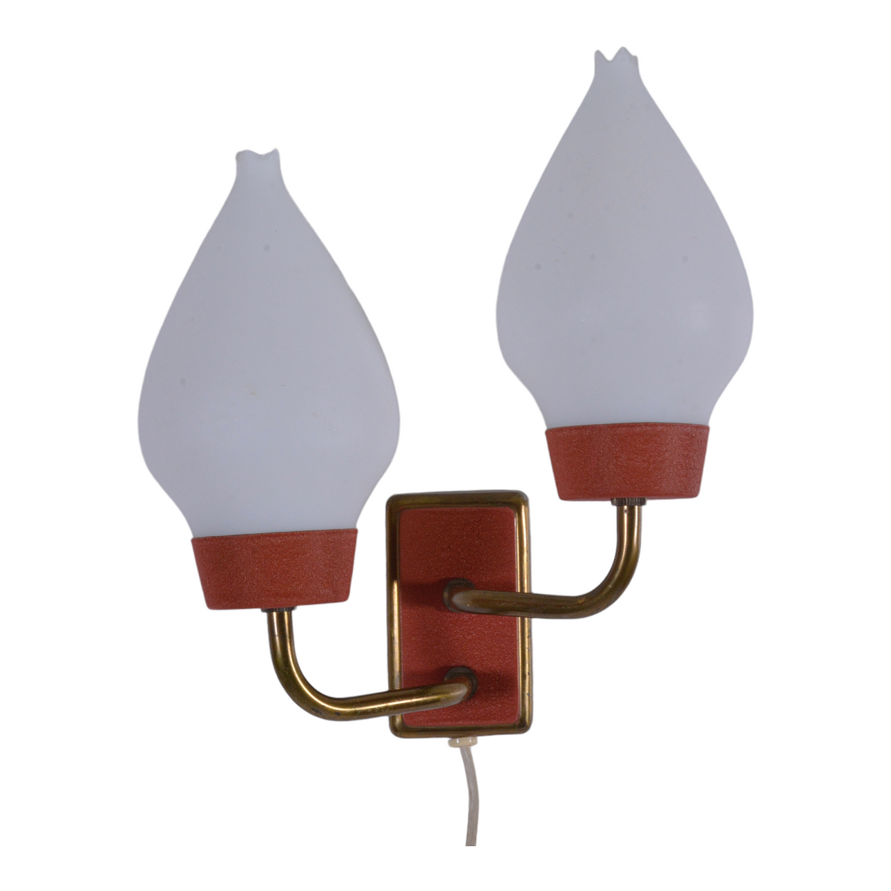 VÄGGLAMPA, mässing/glas, 1950-tal.