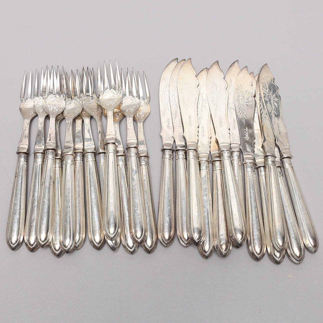 FISH CUTLERY, nickel silver, 24 pcs.