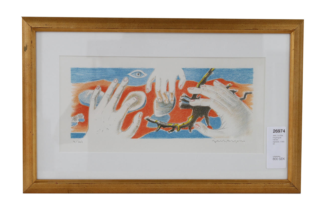 AXEL OLSON. Färglitografi. Händer, signerad, 7/260.