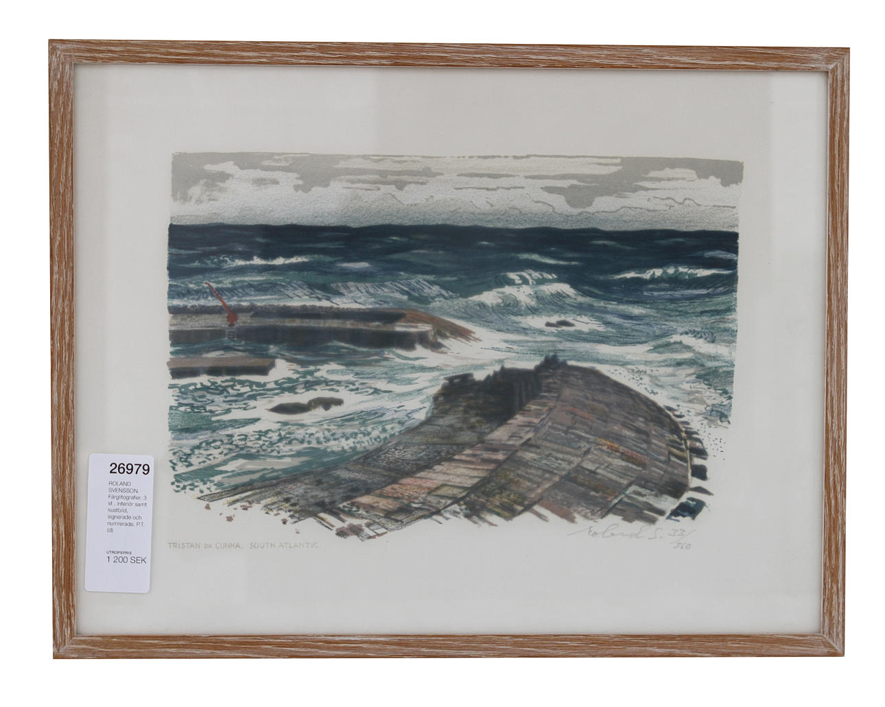 ROLAND SVENSSON. Färglitografier. 3 st , interiör samt kustbild, signerade och numrerade, P.T.