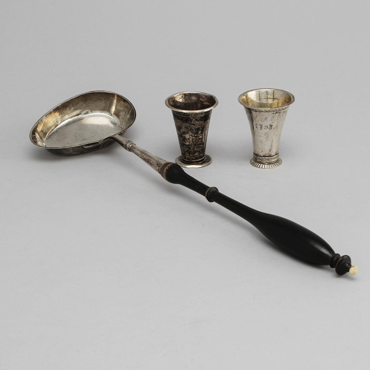 SILVER, 3 delar, 2 st bägare samt soppslev.