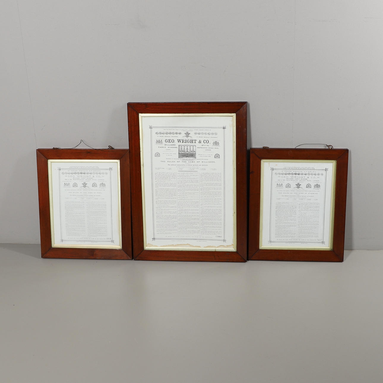 A SET OF THREE FRAMED GAME RULES BY GEORGE WRIGHT & CO.