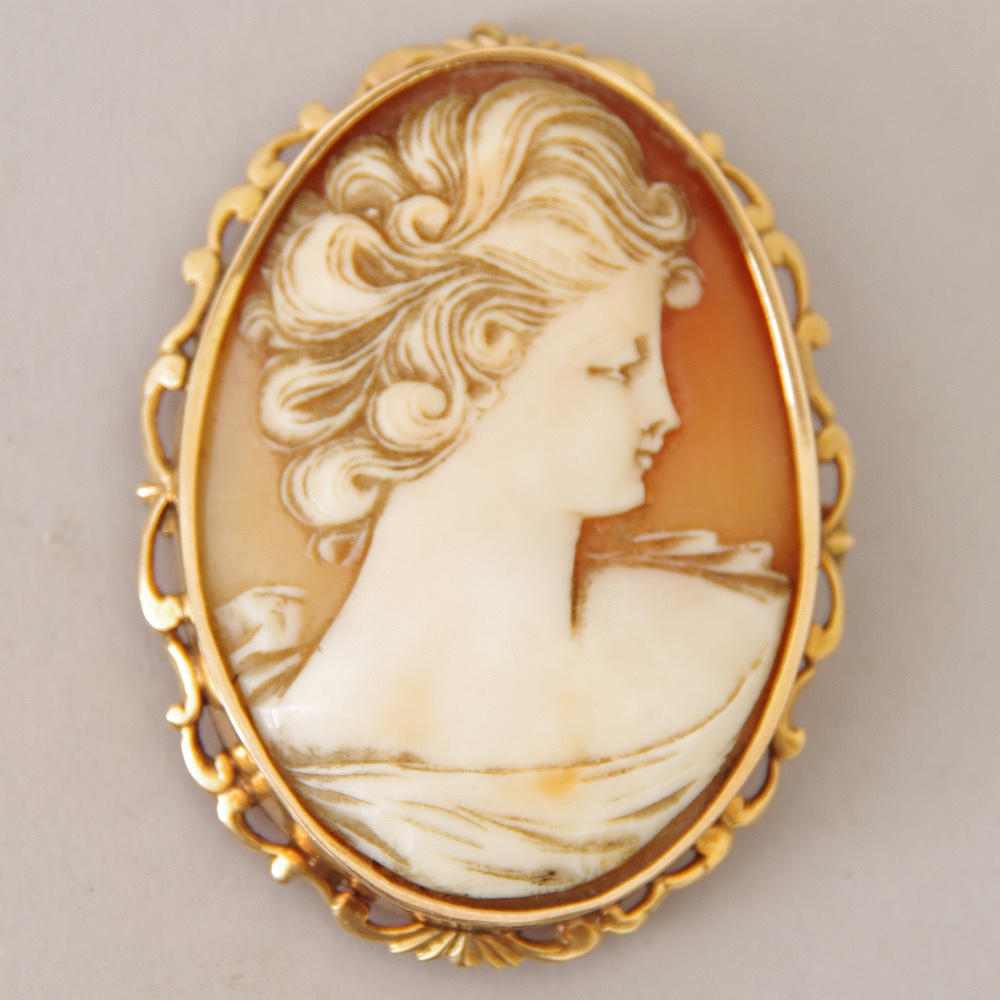 HÄNGE/BROSCH, camé/14K guld.