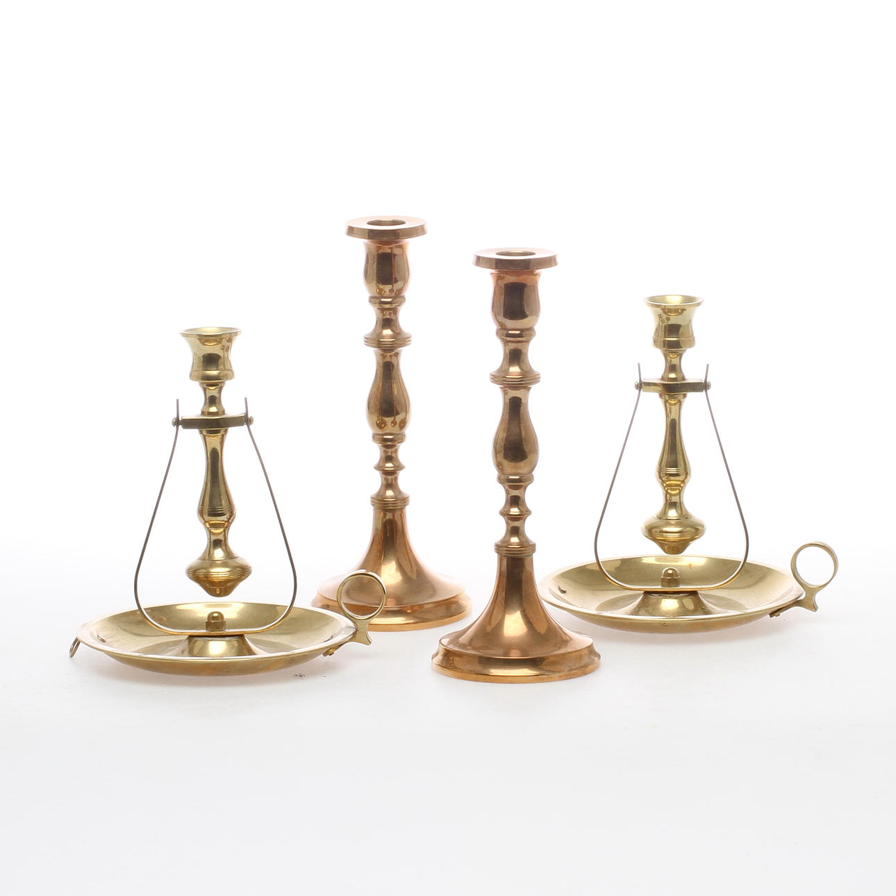 LJUSSTAKAR, 2 par, mässing / malm, 1900-tal.