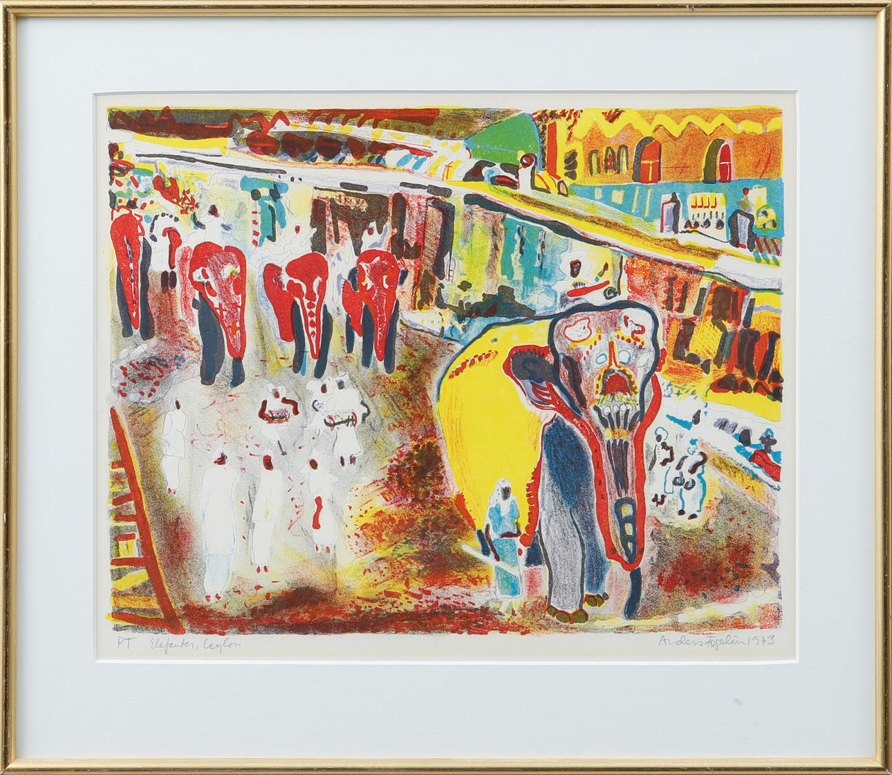 ANDERS FOGELIN. Color lithograph, "The Elephant, Ceylon", signed and dated 1973. Test pressure.