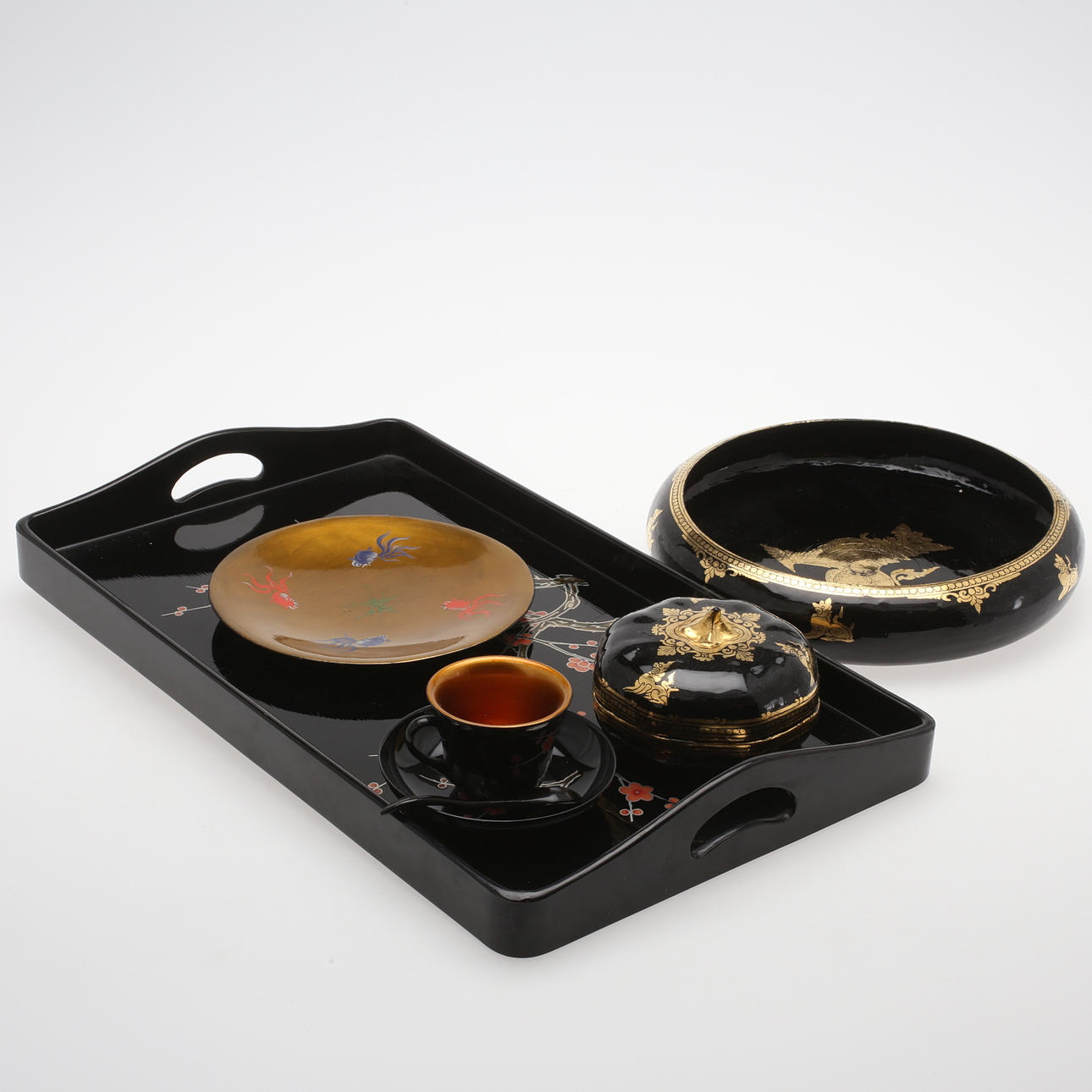 SERVISDELAR, 29 delar, japansk lack, 1900-talets mitt.