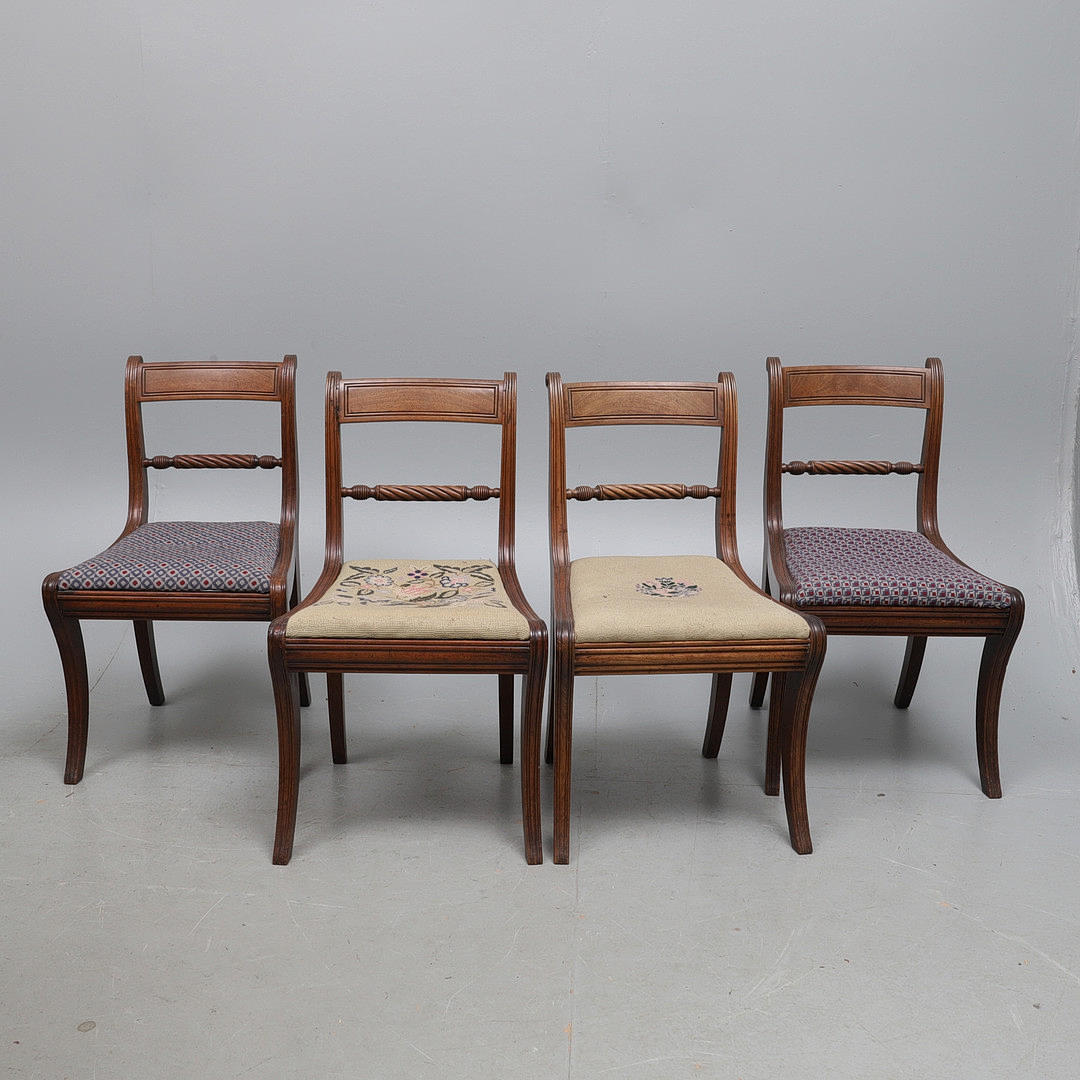 REGENCY, MATSTOLAR, FYRA STYCKEN, MAHOGNY.