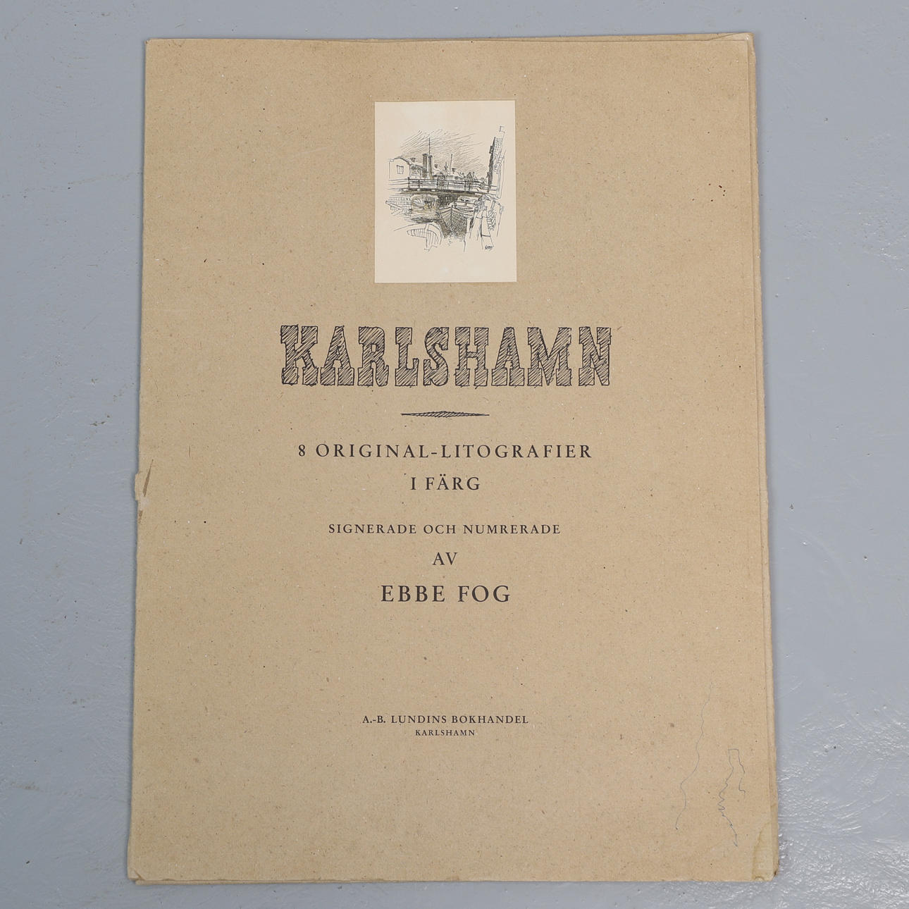EBBE FOG. color lithographs, 8 pcs., folder, "Karlshamn", signed, numbered 239/300.