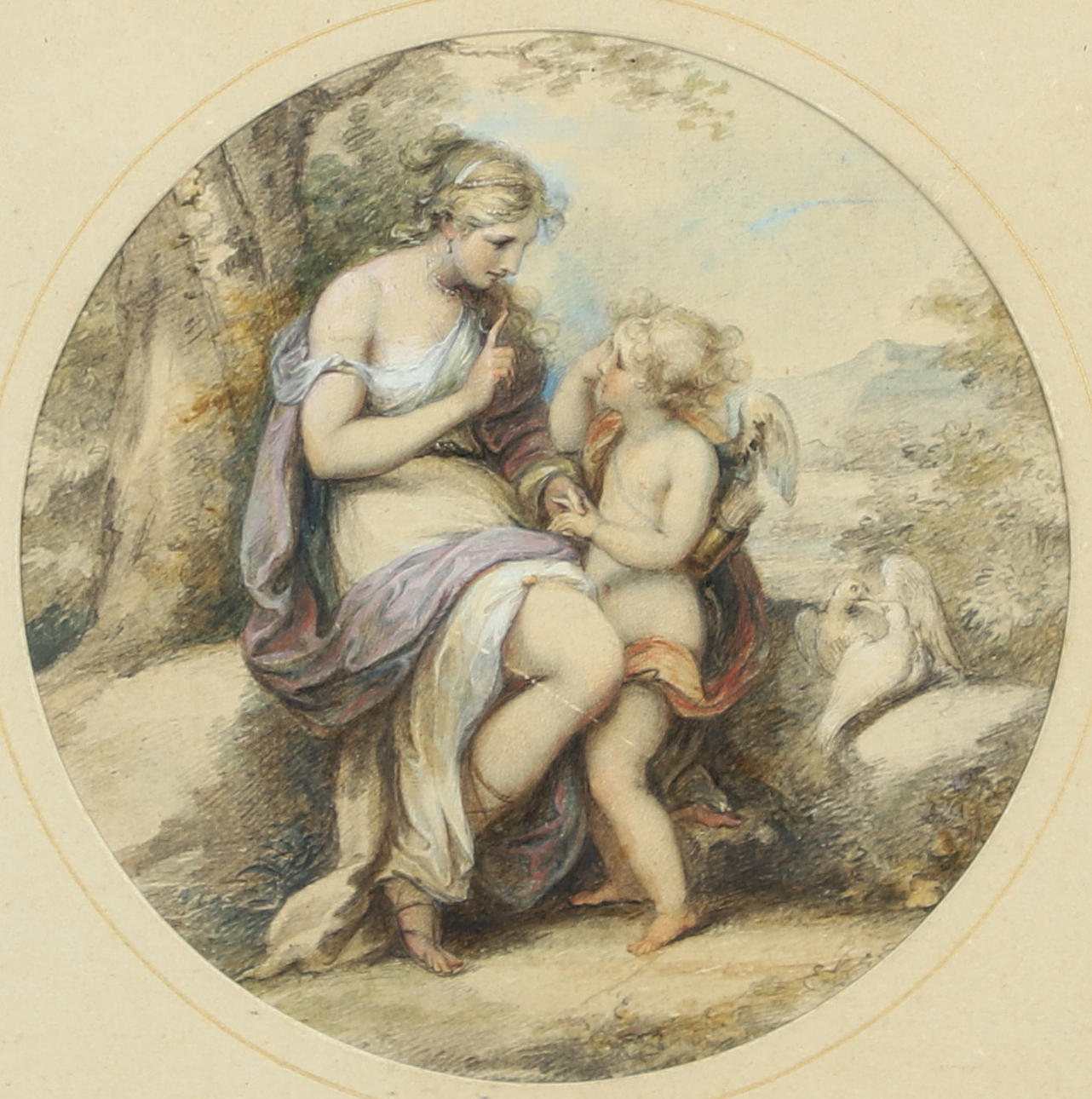 CIRCLE OF RICHARD COSWAY. RA (1742-1821). VENUS INSTRUCTING CUPID.