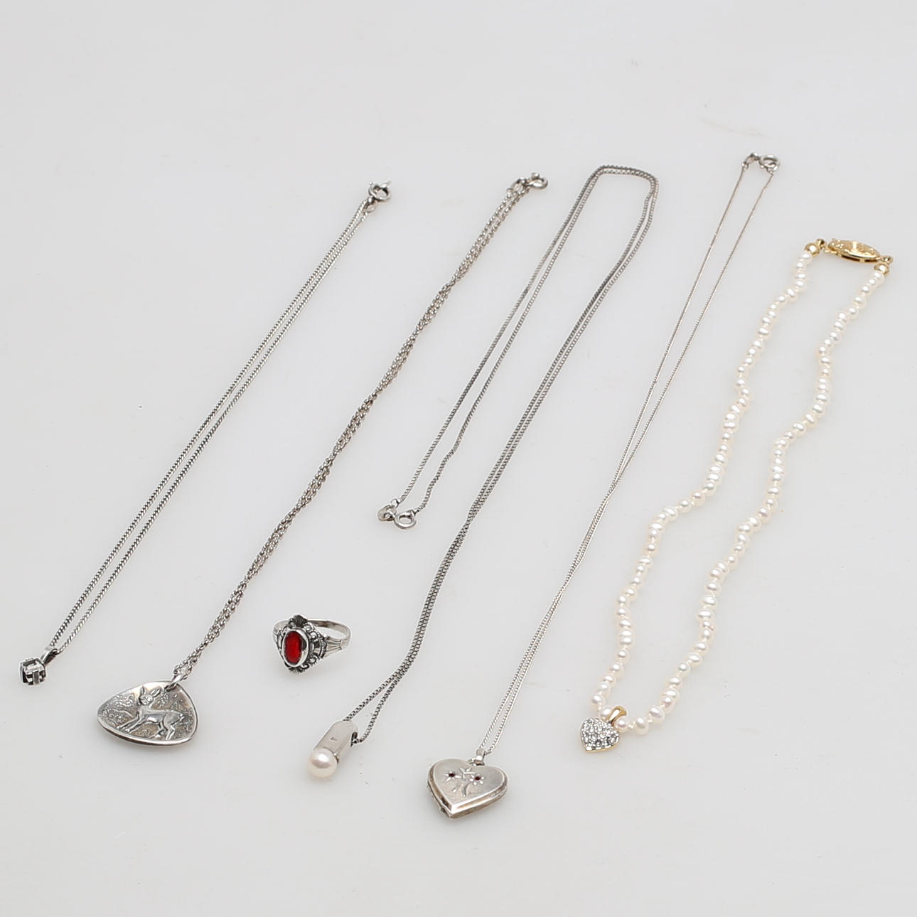 PARTI BIJOUTERI, 6 delar, flera delar silver. Bl. a hänge, Alton, Falköping, 1959.