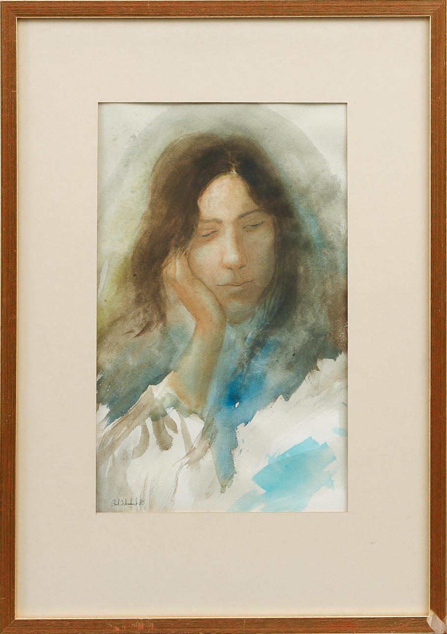 PAUL SCHUBERT. Portrait, watercolor, signed and dated-80.