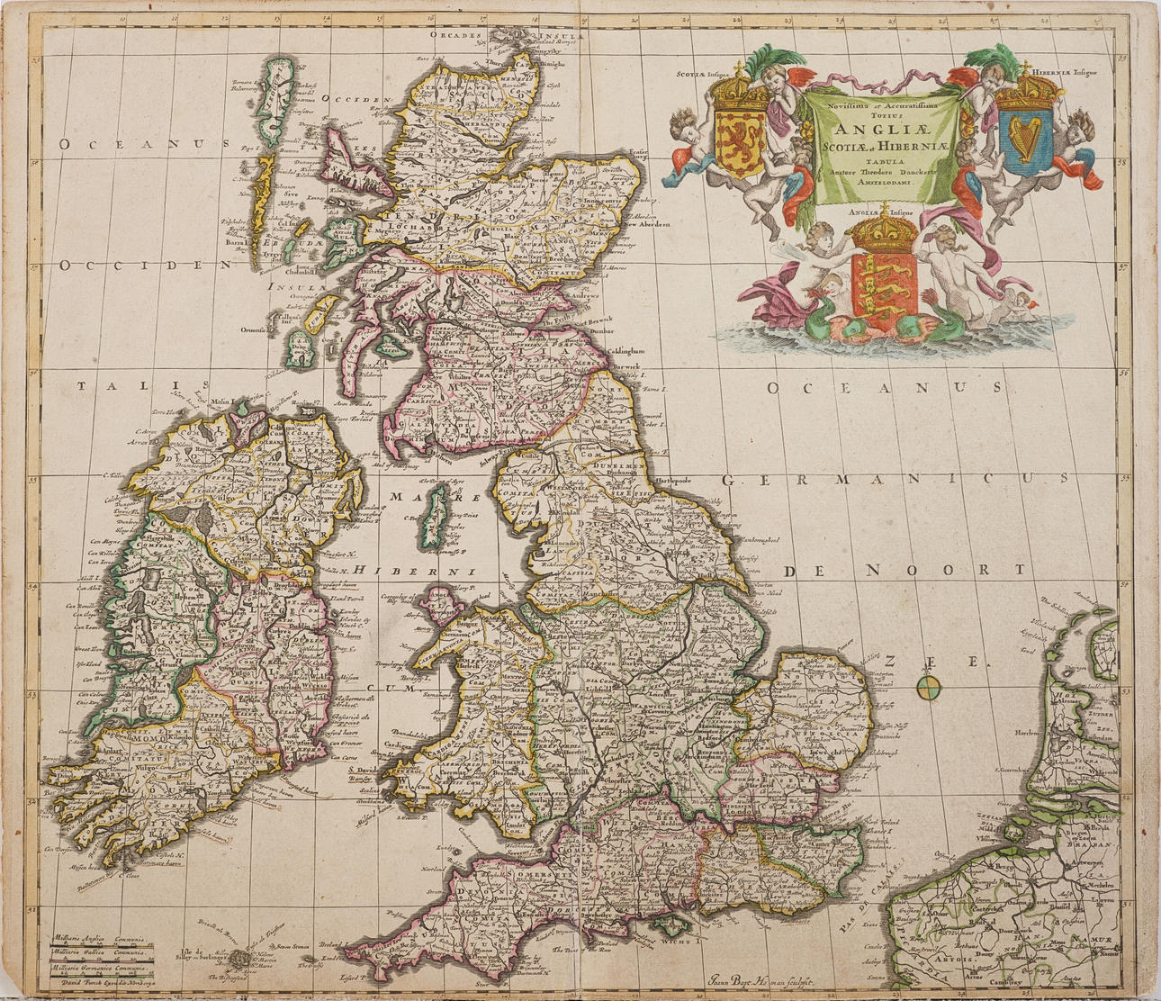 KARTA STORBRITANNIEN AV DANCKERTS, ca 1690.