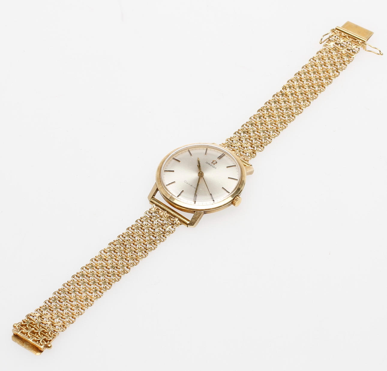 HERRARMBANDSUR med ARMBAND, Omega Genéve, 18k guld, tot vikt ca 44,3 gram.