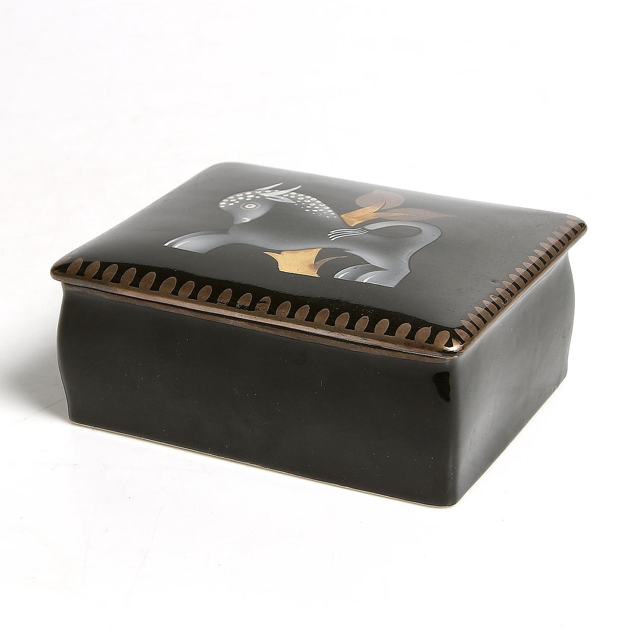 LOCKASK, porslin, Art Deco, signerad OS.O Addis, Arabia.