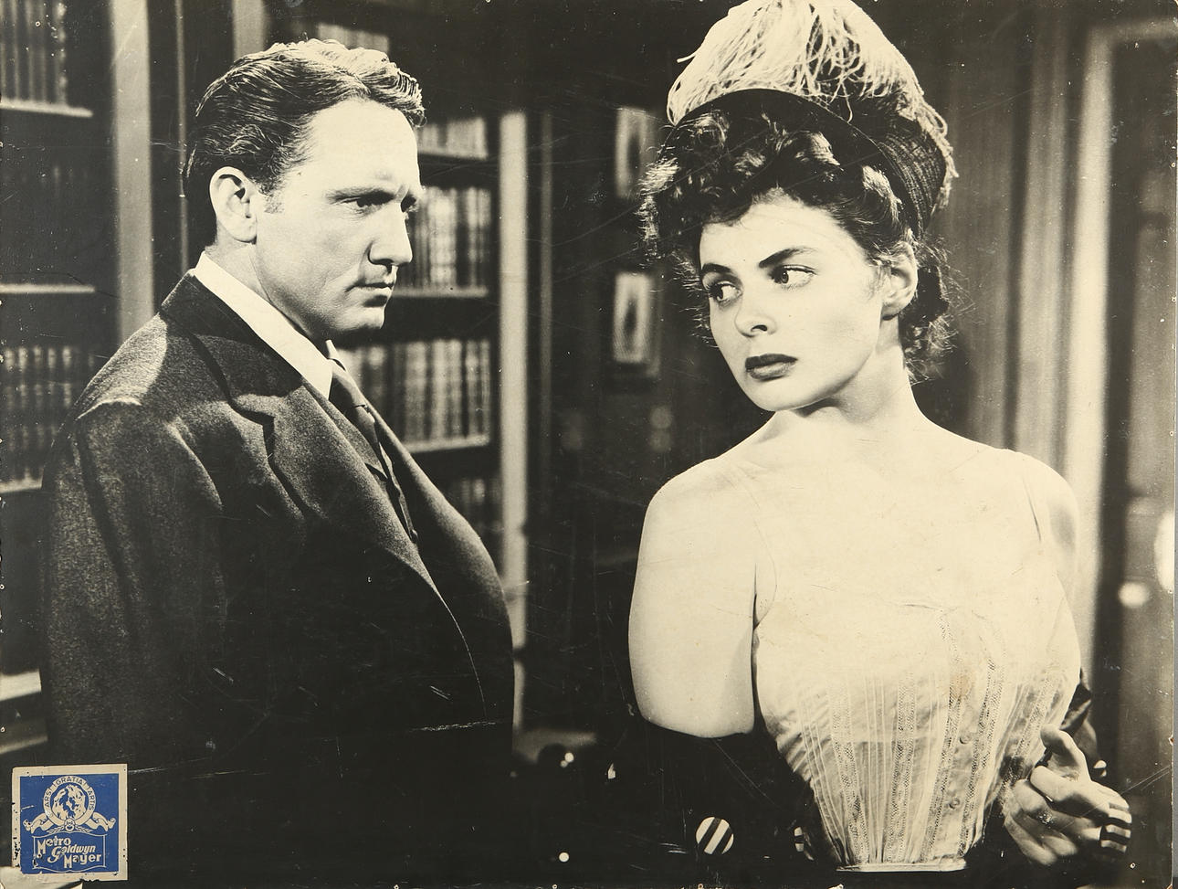 MOVIE POSTER on cardboard, scene from "Dr Jekyll and Mr Hyde" with Ingrid Bergman and Spencer Tracy. 1940s.