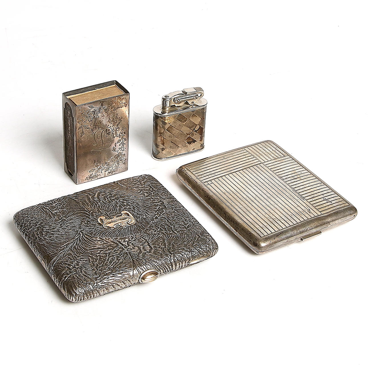 TOBAKIANA, 4 delar, bl.a. silver, Finland. 1800-tal.