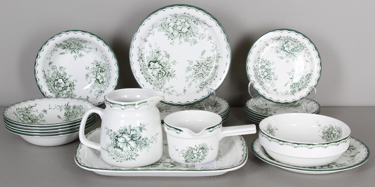 SERVISDELAR, 22 delar, "Grön Anna", Rörstrand.