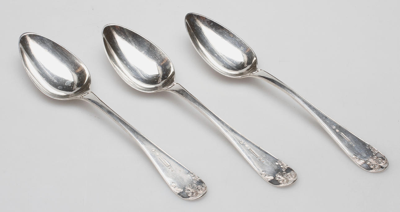 MATSKEDAR, 3 st, silver, "Gammal Fransk", Johannes Wållers, Linköping 1850-54, vikt ca. 193,3 gram.