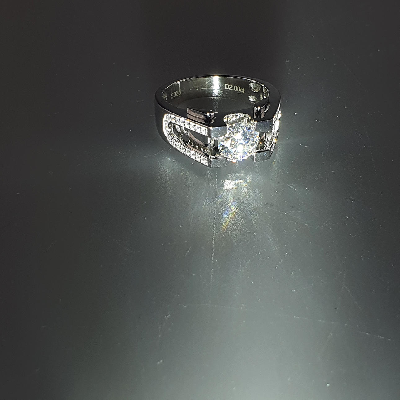 Moissanite men's ring - silver 925, 2.00 ct.