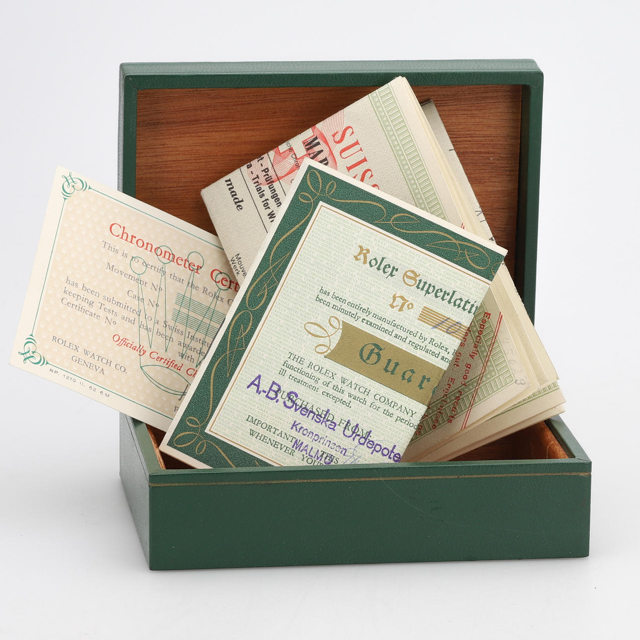 ROLEX, Box, book, not complete, certificate for Rolex Explorer, 1960s.