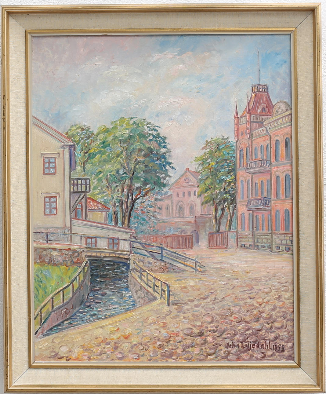 JOHN LILJEDAHL. Motiv från Oskarshamn. Olja på duk, signerad och daterad 1955.