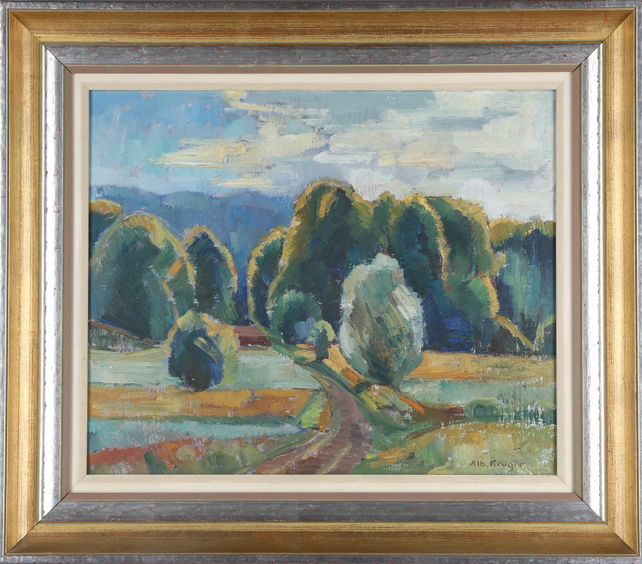 ALBERT KRUGER. Sommarlandskap, olja på träpannå, signerad Alb. Kruger.