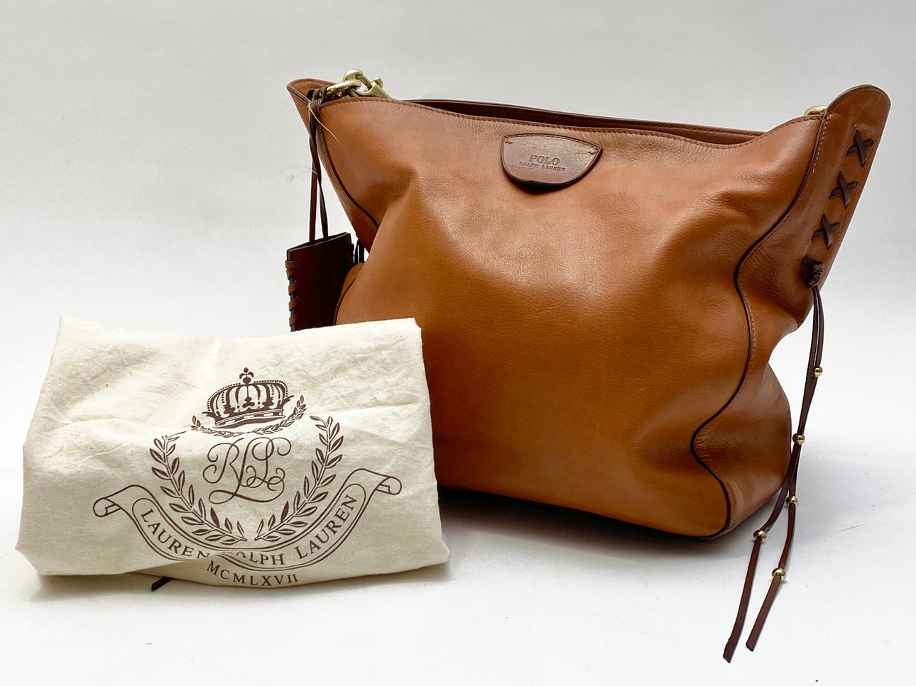 POLO RALPH LAUREN. SHOULDER BAG IN BROWN LEATHER. Vintage 
