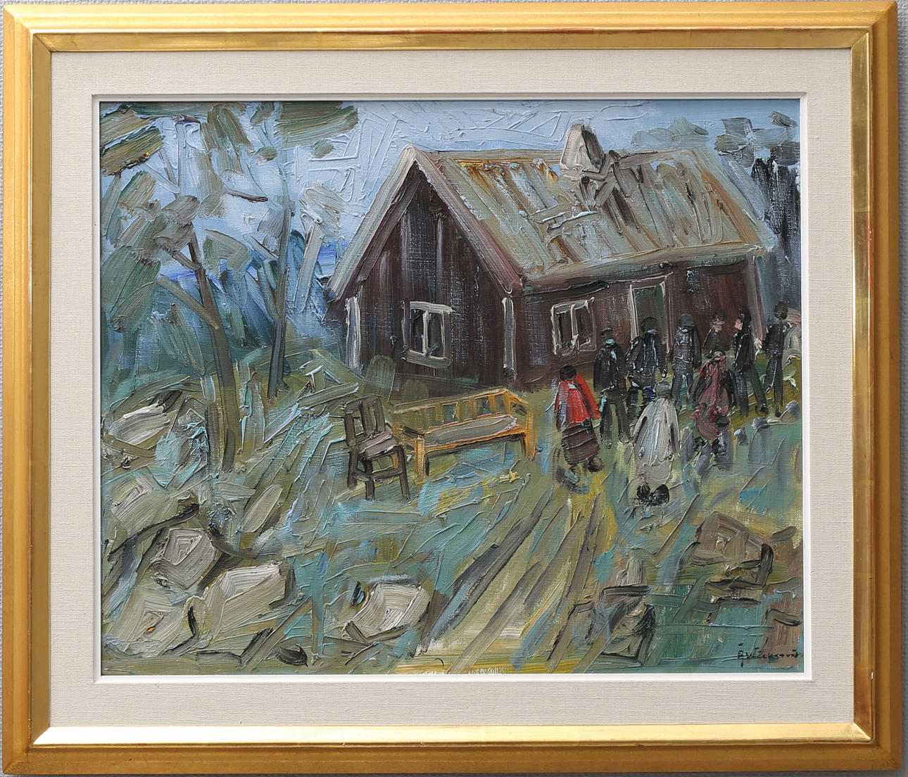 ÅKE WICKSTRÖM. Figurer på gård. Olja på duk, signerad.