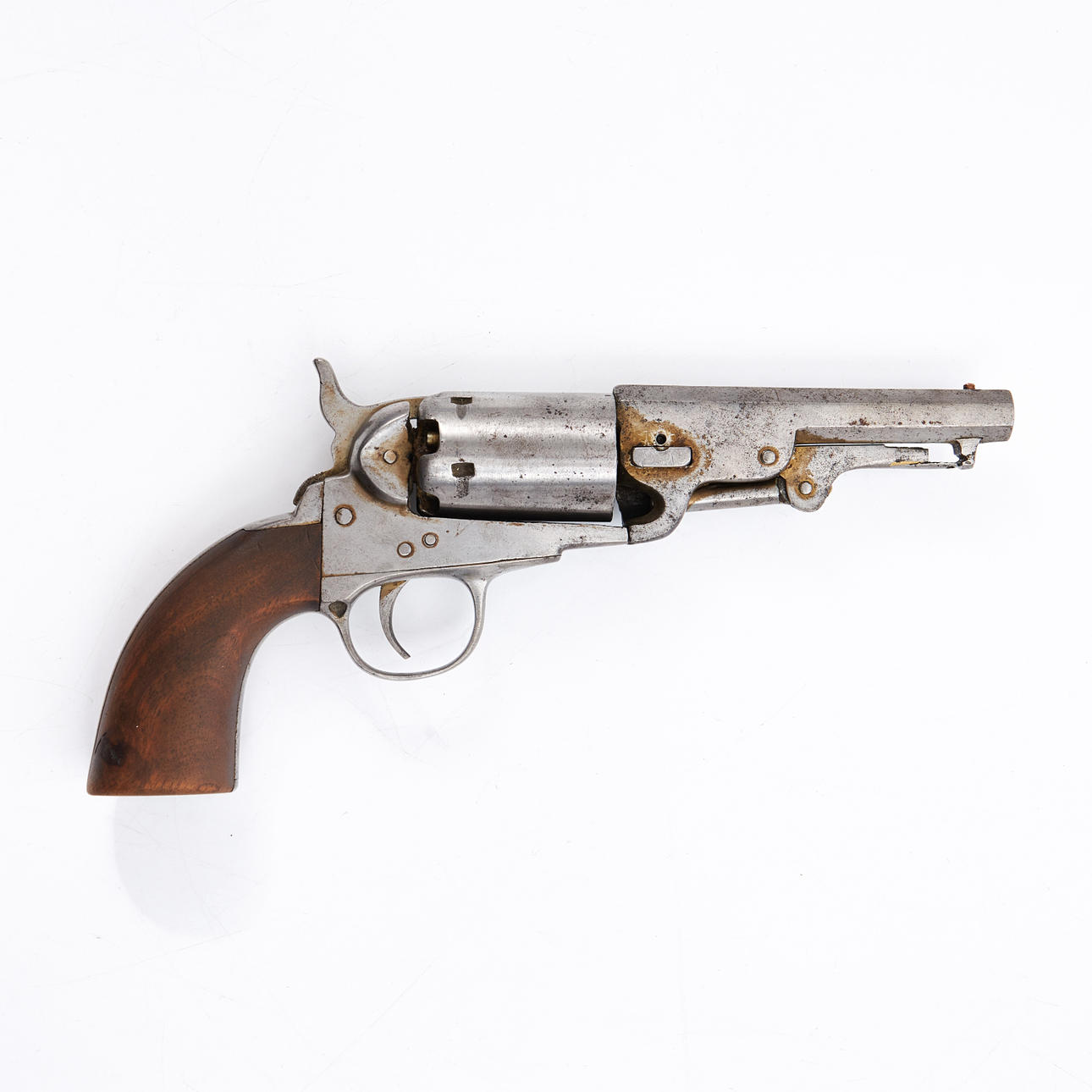 FLASH-LOCK REVOLVER, 19th century, caliber approx. .36, iron stock ...