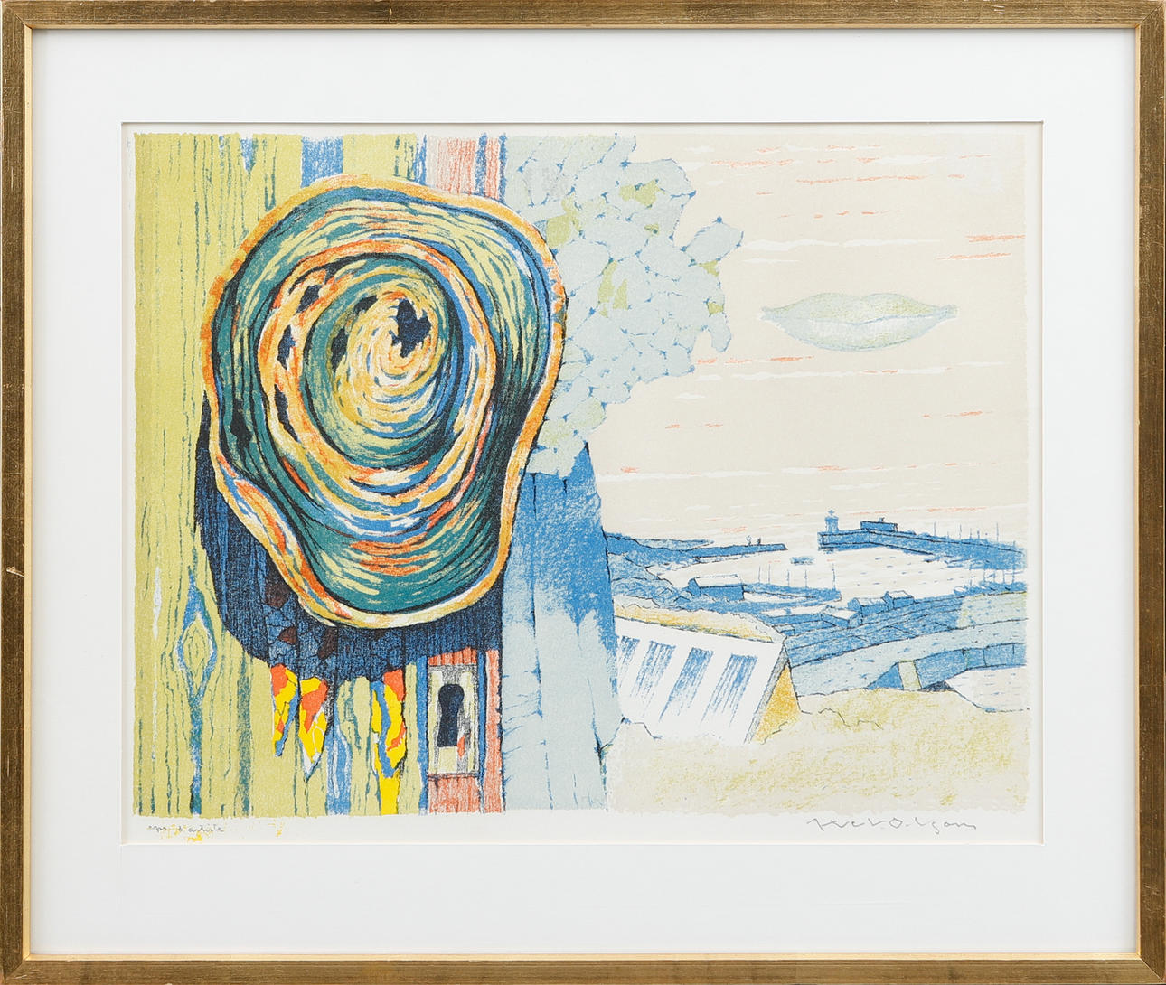 AXEL OLSON. Surreal image, color lithograph, signed, EA.