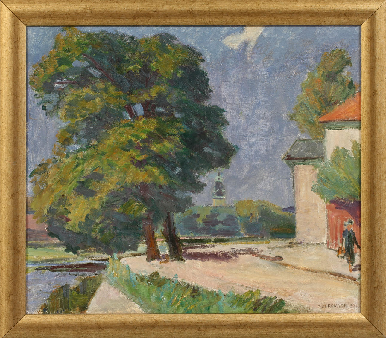 SIGGE JERNMARK. Stadsmotiv, olja på duk, sign och daterad -39.