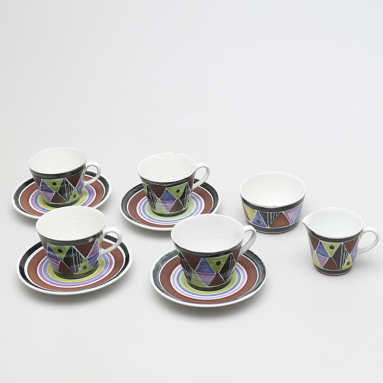 KAFFESERVISDELAR i lergods, 10 delar, Jane Wåhlstedt, Jani, Laholm.