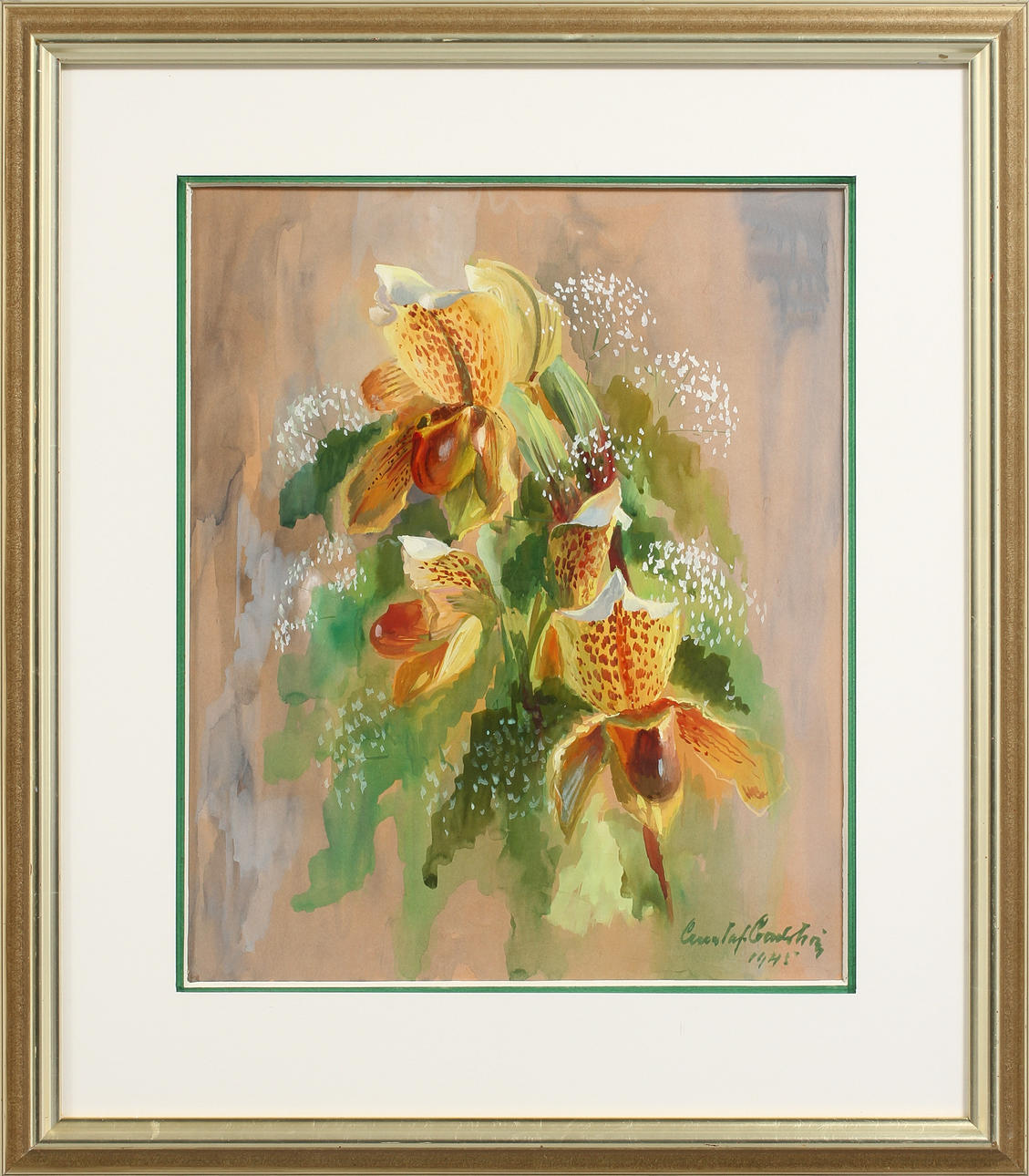 GUSTAF CARLSTRÖM. Blommor, akvarell, signerad 1945.