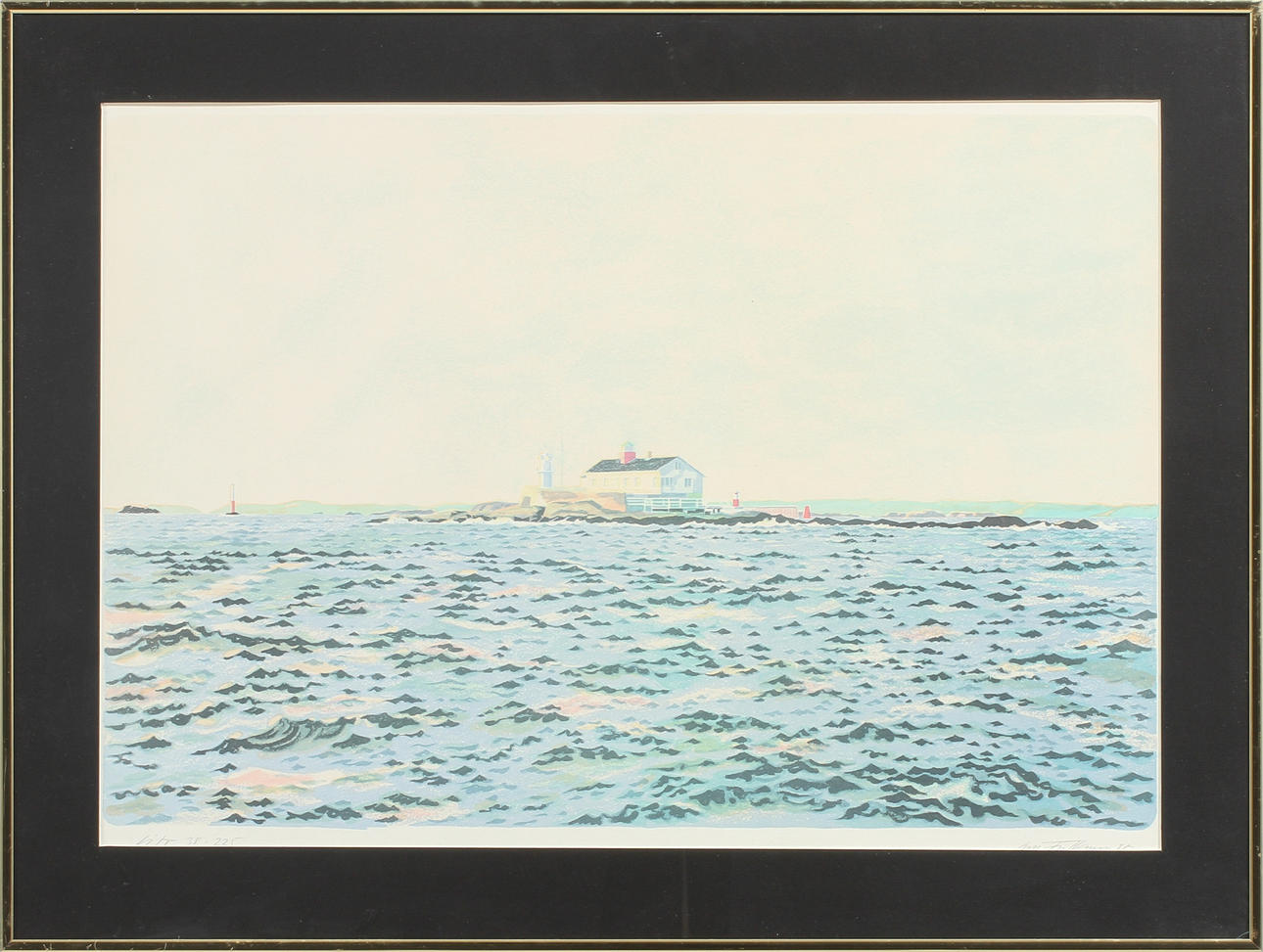 JAN FALKMAN. Kustbild med fyr, färglitografi, signerad och numrerad 38/225.