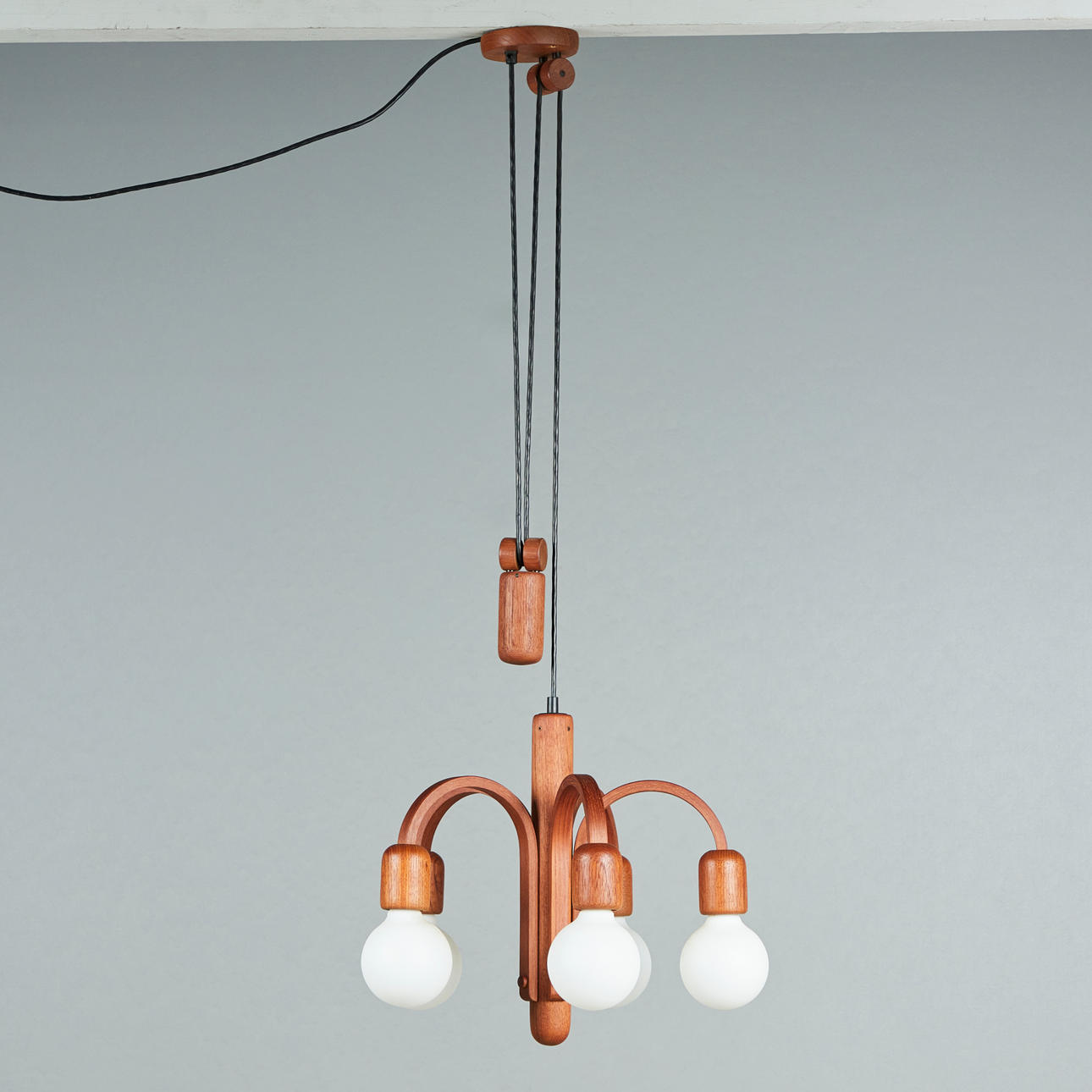 Domus, ceiling light / pendant lamp, teak, 1960s, Germany.
