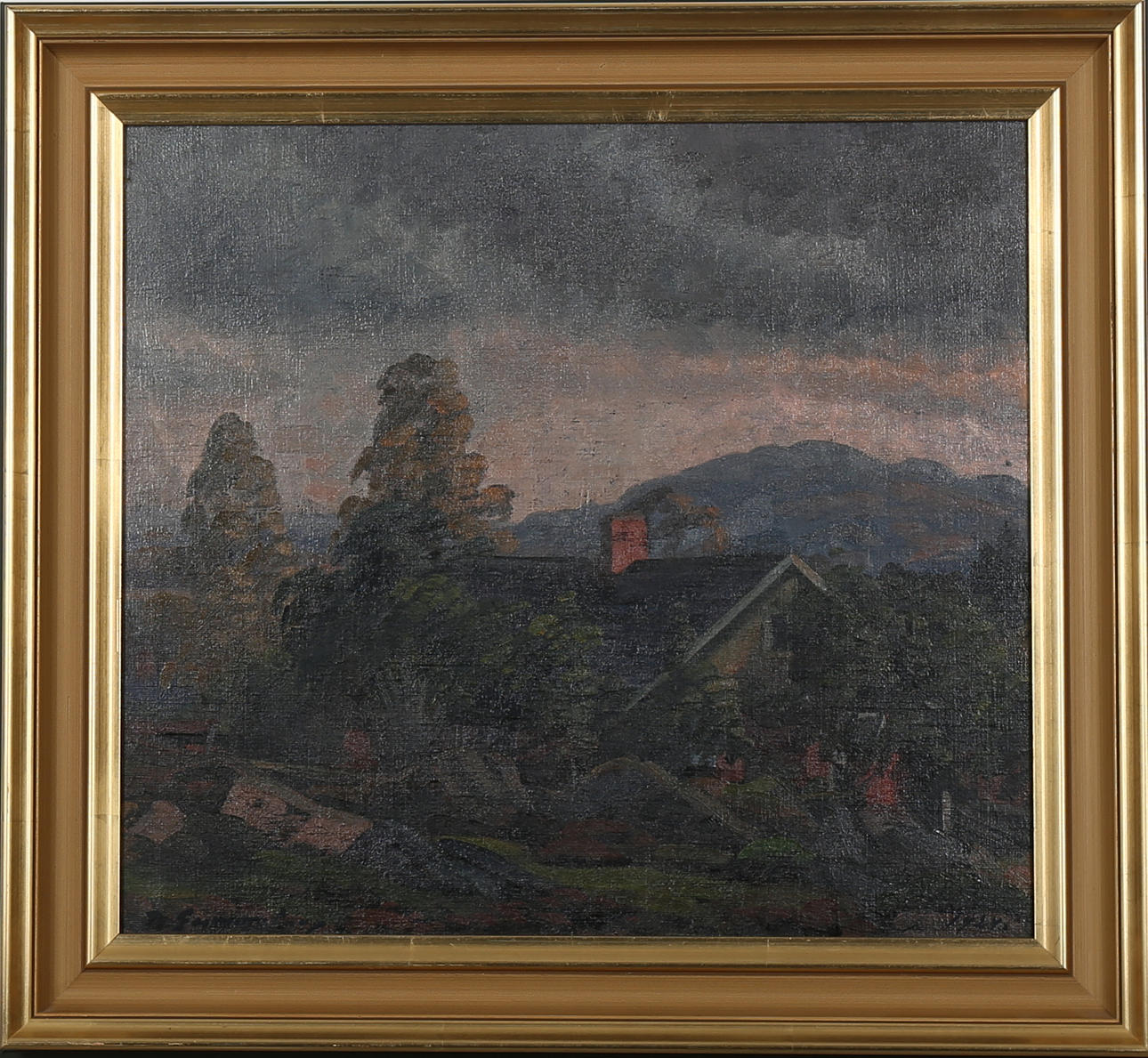 PER GUMMESSON. Landskapsmotiv med hus, olja på duk, signerad och daterad 1924.