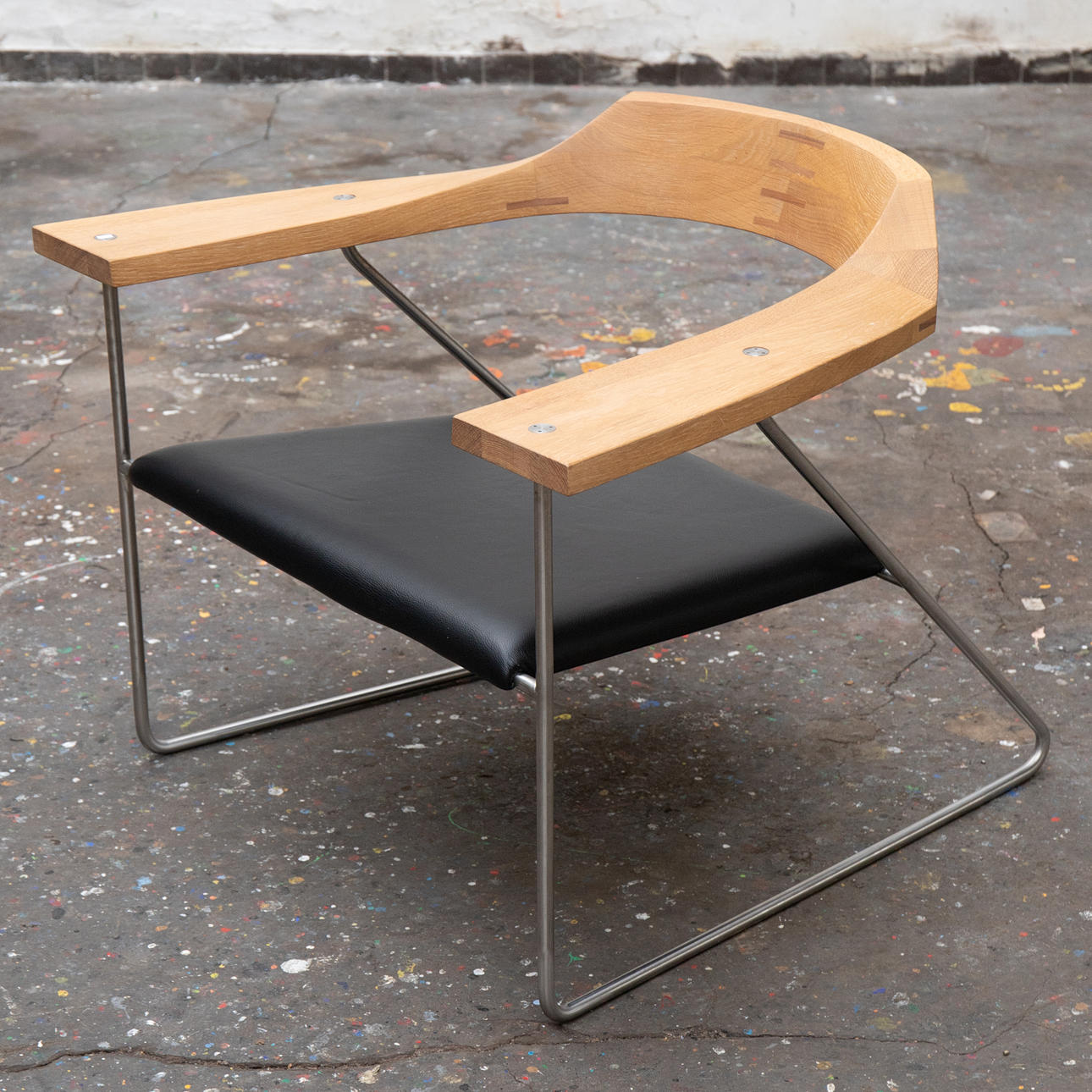 Klassisk lounge stol trä/stålrör (6-65).