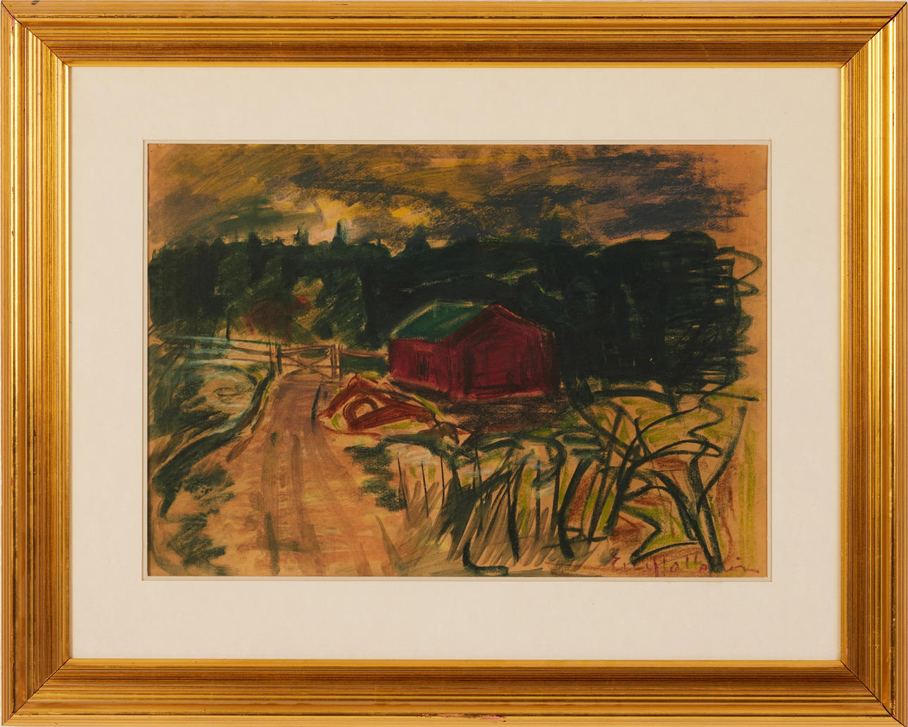 ERIC HALLSTRÖM. Landskap med hus.